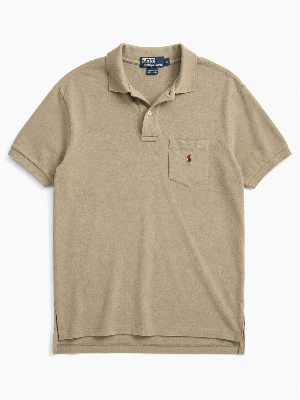 Polo Ralph Lauren Pocket Polo Shirt Men's Small Beige Tan Cotton Classic